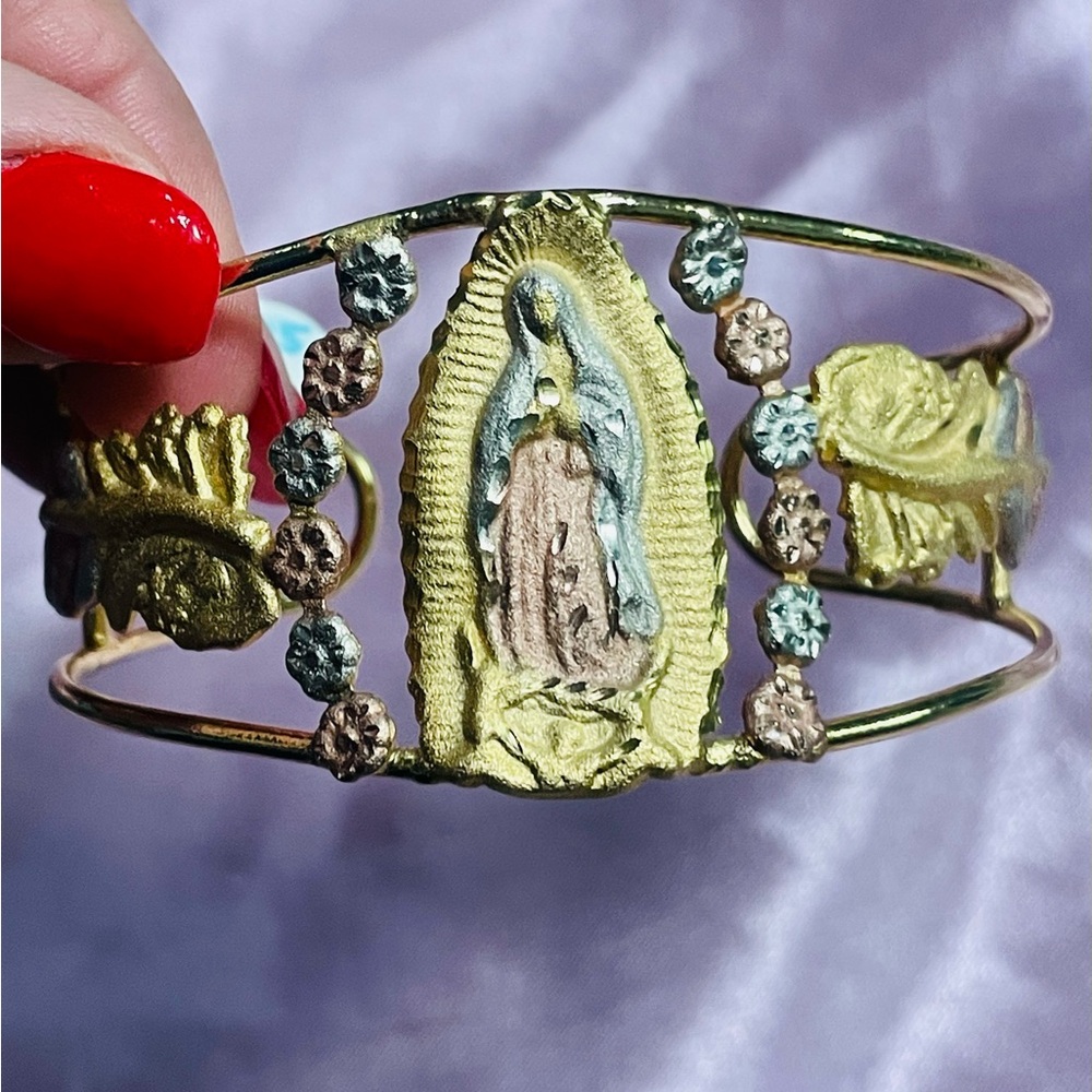 Gold and Silver Religious Bangle Bracelet